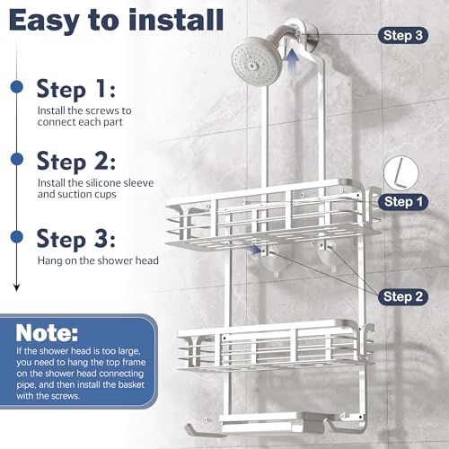 Shower Caddy Hanging, Never Rust Aluminum Shower Organizer, Over Showerhead No Drilling Shower Racks, with Soap Holder Multi Hooks Bathroom Storage for Shampoo Sponge,Silvery - color: Silvery