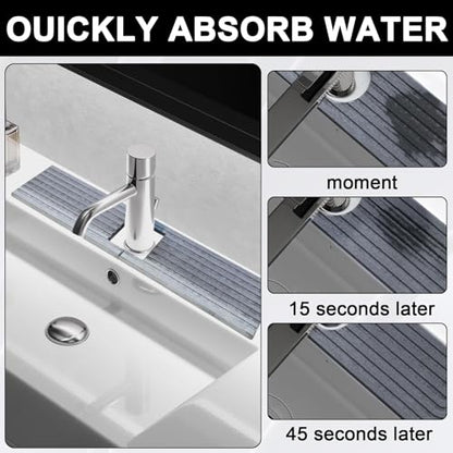 Kitchen Sink Faucet Mat, 17.7'' Diatomite Quick Drying Stone Sink Tray, Prevents Moisture Buildup, Suitable for Bathroom Kitchen Counter Top Faucet Around Splash Guard[Light Gray, 17.7" x 3.9"]