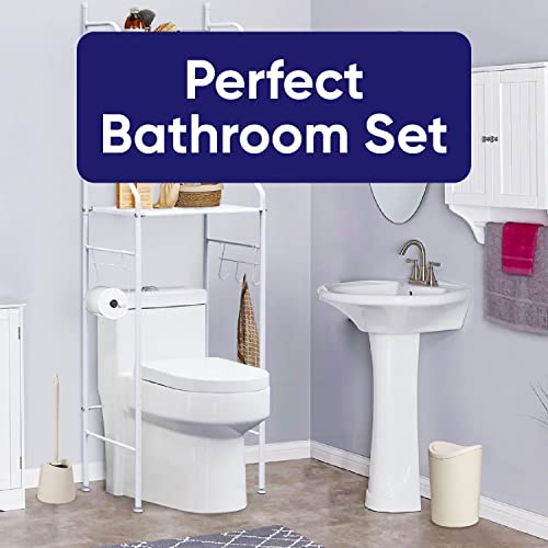 Superio Bathroom Trash Can with Toilet Brush Set Eco Friendly Modern Small Waste Basket Plastic Garbage Can with Swing Lid and Toilet Bowl Cleaner Bathroom Accessories Set
