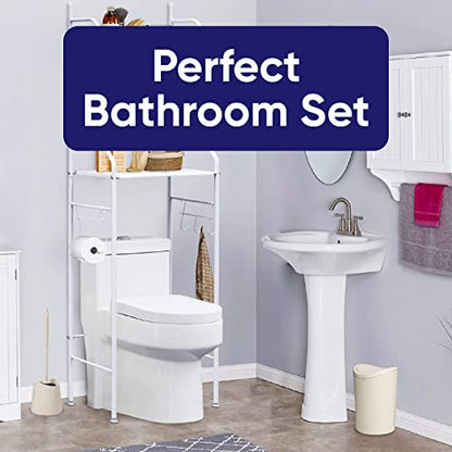 Superio Bathroom Trash Can with Toilet Brush Set Eco Friendly Modern Small Waste Basket Plastic Garbage Can with Swing Lid and Toilet Bowl Cleaner Bathroom Accessories Set