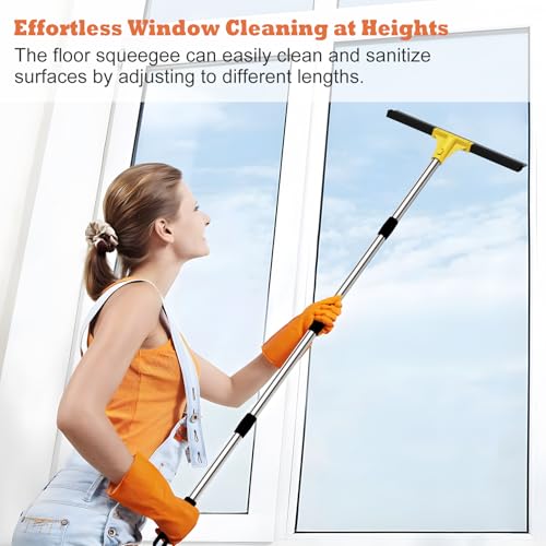 Large Heavy-Duty Floor Squeegee, 18” Rubber Blade Broom & 62” Long Handle Floor Squeegee for Concrete, Bathroom Tile, Garage Concrete, Deck, Shower Glass, Window Cleaning - color: Yellow