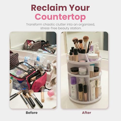 Masirs 360 Rotating Makeup Organizer Countertop, Adjustable Shelf, White | 360-Degree Rotating Makeup Organizer, Adjustable Shelf Height, Cosmetic Perfume Skincare Storage, Vanity Countertop, White - color: White