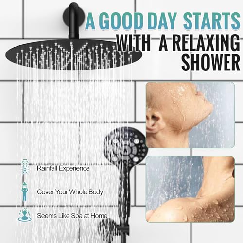 SR SUN RISE Shower Faucet - 12 Inch Multifunctional High Pressure Shower Head System with Handheld Shower Head Fixtures - Valve Included - Matte Black - color: Matte Black, size: 12 Inch