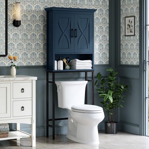 Over The Toilet Storage Cabinet, Over Toilet Storage with Door Above The Toilet Cabinet Freestanding Space Saver Behind Toilet Bathroom Organizer Over Toilet Bathroom Organizer, Ultramarine - color: Ultramarine