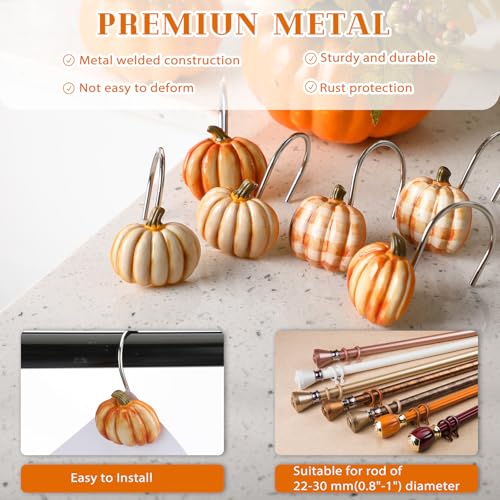Colingmill Set of 12 Pumpkin Shower Curtain Hooks for Fall Bathroom Decor, Metal Rustproof Farmhouse Plaid Autumn Pumpkin Decorative Shower Curtain Hooks Rings for Thanksgiving Bathroom Decor - style: Pumpkin