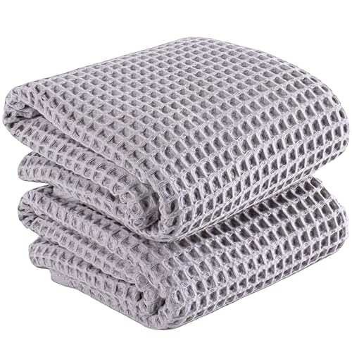 PÜSKÜL 2-Piece Natural 100% Turkish Cotton Waffle Bath Towels Extra-Large | Light Gray, 32x63" Bath Sheet Towel, Soft Absorbent Quick-Dry Lint-Free Premium 3D Honeycomb Weave Oeko-Tex Made in Turkiye - color: Gray, size: Bath Towels - Pack of 2