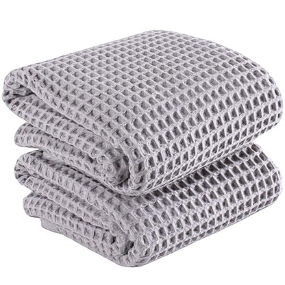 PÜSKÜL 2-Piece Natural 100% Turkish Cotton Waffle Bath Towels Extra-Large | Light Gray, 32x63" Bath Sheet Towel, Soft Absorbent Quick-Dry Lint-Free Premium 3D Honeycomb Weave Oeko-Tex Made in Turkiye - color: Gray, size: Bath Towels - Pack of 2