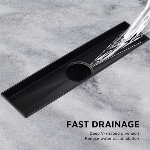 12 Inch Linear Shower Drain Matte Black, Rectangular Shower Floor Drain Kit 304 Stainless Steel, Removable Grid Grate, Hair Catcher, Leveling Feet - color: Matte Black, size: 3"x 12"-Grate