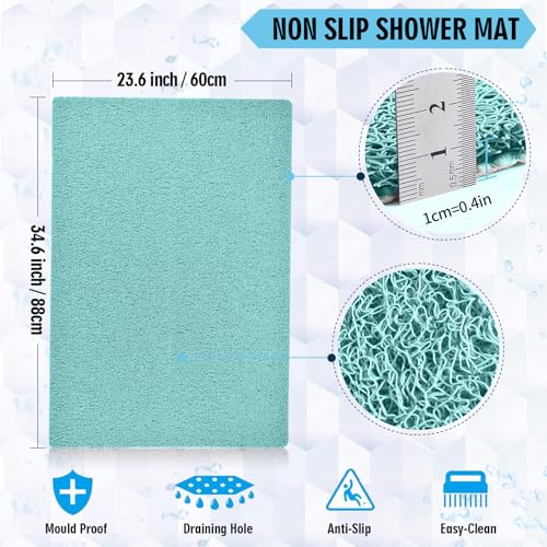 godehone Shower Mats Non Slip Without Suction Cups, PVC Loofah Bathroom Mats, Loofah Mats for Shower and Bathroom, Quick Drying, 23.6× 34.6 Inch, Light Green - color: Light Green, size: 34.6" x 23.6" (Rectangular)