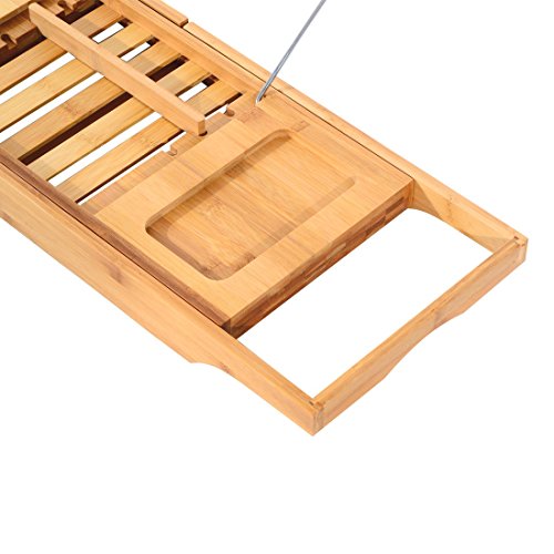 Bathtub Rack Bamboo Shelf Shower Tub Book Reading Tray Holder Stand Expandable
