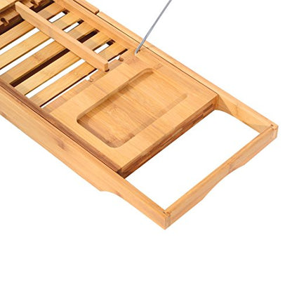 Bathtub Rack Bamboo Shelf Shower Tub Book Reading Tray Holder Stand Expandable