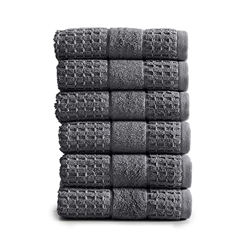 Market & Place 100% Cotton Super Soft Luxury Hand Towel Set | Quick-Dry and Highly Absorbent | Waffle Textured | 550 GSM | Includes 6 Hand Towels | Harper Collection (Dark Grey) - color: Dark Grey, size: Hand Towel (6-Pack)