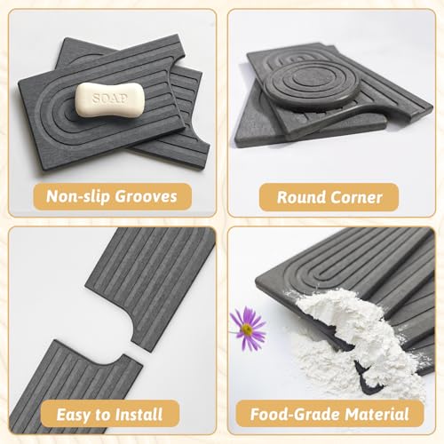 Kitchen Faucet Absorbent Mat with U-Shape Hole, 16" Diatomaceous Earth Splash Guard for Sink Faucet, Aesthetic Water Absorbing Stone Tray Draining Mat for Modern Home, Gift for Girlfriend, Dark Grey - size: 16" x 3.9"