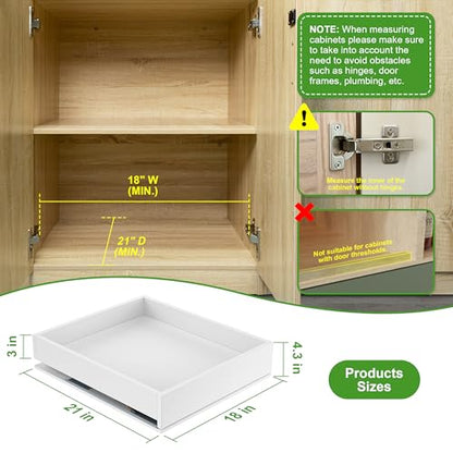 MyLifeUNIT Wood Pull Out Drawer for Cabinet Pre-Assembled, 18" W x 21" D | Soft Close, Full Extension Pull-Out Cabinet Organizer Shelf, Slide Out Drawer for Kitchen Cabinet, Easy Bottom Installation - size: 18"W x 21"D x 4.3"H