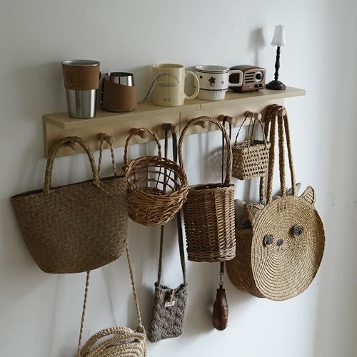 Entrance Coat Rack ，Coat Hooks, Wall-Mounted Wooden Hook Rack, Wall-Mounted Shelves(Birch Color Finish—A-1) - style: Birch color finish—A-1
