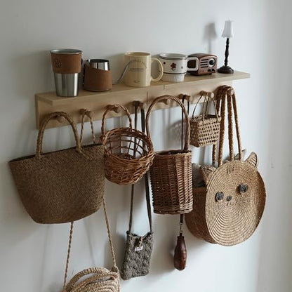 Entrance Coat Rack ，Coat Hooks, Wall-Mounted Wooden Hook Rack, Wall-Mounted Shelves(Birch Color Finish—A-1) - style: Birch color finish—A-1