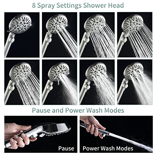 Handheld Shower Head with 79inch Extra Long Hose,ON OFF Switch. | 8 Spray Settings High Pressure Detachable Showerhead,Built-in Power Sprayer to Clean Pets, Adjustable Angle Bracket,Silver