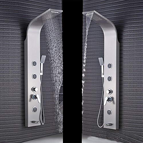 Brushed Nickel Bath Shower Panel Rainfall Waterfall Tower Shower Column with Body SPA Massage Jets Spray Nozzle Tub Faucet Spout