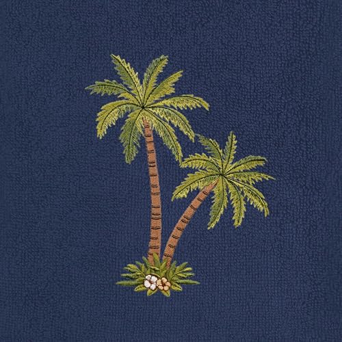 Flourish 4-Piece Premium Towel Set, Island Style Embroidery, Plush Turkish Cotton, Durable & Quick Dry, Elegant Bath Ensemble, 2 Bath 2 Hand Towels, Marine - color: Marine, size: 2 Pcs Bath 2 Pcs Hand Towel