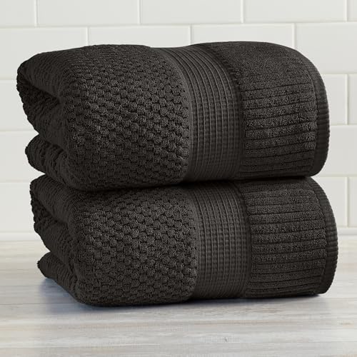 NY Loft 100% Cotton 2-Pack Oversized Bath Towel Set | Black | Quick-Dry | Two Oversized 35" x 70" Bath Towels / Bath Sheets | Super Absorbent | Designer-Styled Texture - color: Black, size: Bath Sheets (2 Pack)