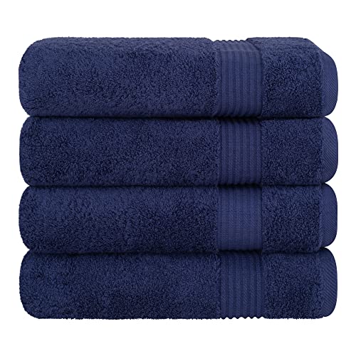 Cotton Paradise 100% Cotton Turkish Towel Set, Soft Absorbent Quick Dry, 4 Piece Bath Towel Set, Navy Blue - color: Navy Blue, size: 27"x54"