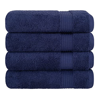 Cotton Paradise 100% Cotton Turkish Towel Set, Soft Absorbent Quick Dry, 4 Piece Bath Towel Set, Navy Blue - color: Navy Blue, size: 27"x54"
