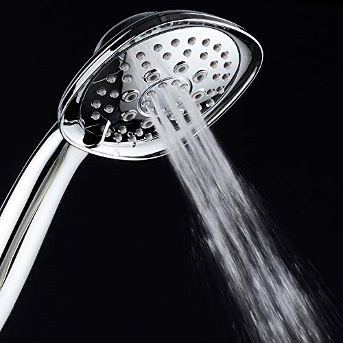 Luxury Square 6-setting High-Pressure Hand Shower. Extra-Long 72" Stainless Steel Hose, Bracket, Solid Brass Fittings, All-Chrome Finish. Premium Handheld Shower Head from Top American Manufacturer! - color: Chrome
