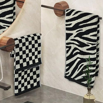 Jacquotha Bathroom Hand Towels 2 Style 4 Pack - Black Hand Towel | Checkered and Zebra, Cotton