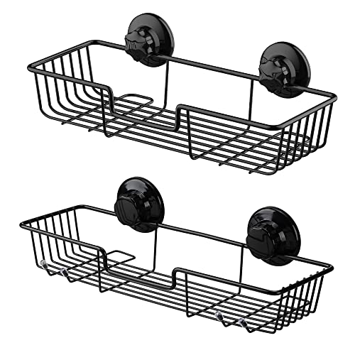SANNO Suction Cup Shower Caddy Bathroom Caddies Storage Combo Organizer, No Damage Suction Cup,Rustproof Wire Basket for Kitchen Bathroom, Black,pack of 2 - color: black