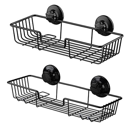 SANNO Suction Cup Shower Caddy Bathroom Caddies Storage Combo Organizer, No Damage Suction Cup,Rustproof Wire Basket for Kitchen Bathroom, Black,pack of 2 - color: black
