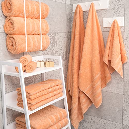 American Soft Linen 100% Cotton Luxury Turkish Towels, 4 PC Bath Towel Set | Soft Absorbent Quick Dry OEKO Tex Standard 100 Certificated Durable Machine Washable Premium Hotel Quality - color: Malibu Peach, size: 27"x54"