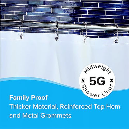 SlipX Solutions Protected Shower Curtain Liner, 5G Thicker Liner, 70"x72", White - color: White 5g