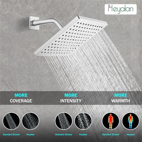 Heyalan 8-Inch Shower Faucet Set with Tub Spout and Valve, Polished Chrome | 8-inch square rainfall head, tub spout with diverter, male-thread rough-in valve, single-handle control and wall-mount design - color: Polished Chrome, size: 8 Inch Square Shower