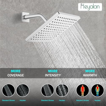 Heyalan 8-Inch Shower Faucet Set with Tub Spout and Valve, Polished Chrome | 8-inch square rainfall head, tub spout with diverter, male-thread rough-in valve, single-handle control and wall-mount design - color: Polished Chrome, size: 8 Inch Square Shower
