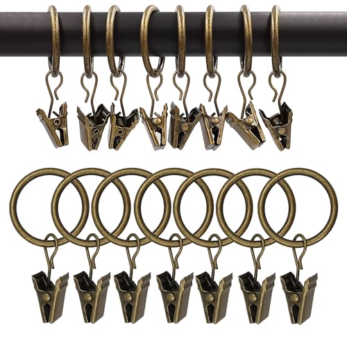 Curtain Rings with Hooks 14 Pack - Rustproof Metal Drapery Clips for Window, Shower, Door, 1.5" Inner Diameter, Smooth Gliding, Fits 5/8" to 3/4" Rods, Antique Bronze - color: Antique Bronze