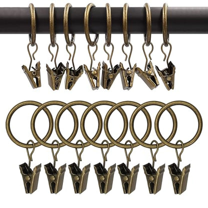 Curtain Rings with Hooks 14 Pack - Rustproof Metal Drapery Clips for Window, Shower, Door, 1.5" Inner Diameter, Smooth Gliding, Fits 5/8" to 3/4" Rods, Antique Bronze - color: Antique Bronze