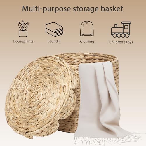 Small Round Water hyacinth Wicker Laundry hamper basket with lid | Eco-friendly,Handwoven,Natural Storage for Toys,Blankets,Dirty Clothes - Bedroom & Bathroom - size: Small