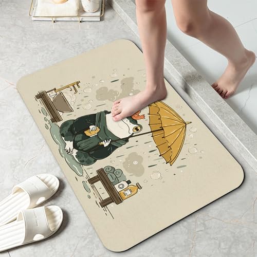 Bathroom Rug 29.5"x17", Cute Funny Frog Bath Mat with Non-Slip Rubber Backing, Quick-Drying Absorbent Thin Floor Mat for Bathroom, Shower, Sink, or Kitchen - color: Cute Funny Frog