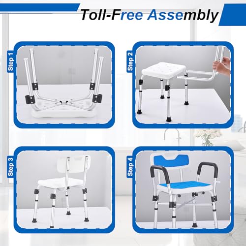 Shower Chair for Elderly and Disabled Inside Shower,Blue | 6-Height Adjustable Shower Seat for Inside Tub,Shower Chair with Arms and Back 400 LB Heavy Duty - color: Blue