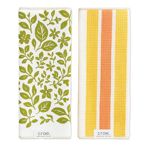 Microfiber Hand Towel and Washcloth Set of 2, Pat and Tricky | Double-Sided Design, Super Absorbent, Lint-Free, Fast Drying, Bathroom, Kitchen, Car & Window Cleaning, Microfiber Cloth Set - color: Pat & Tricky - Green/Cream, size: Hand Towel & Wash Cloth