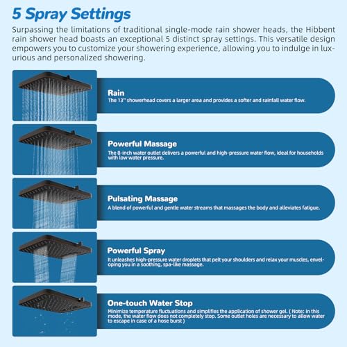 Hibbent cUPC Certified High Pressue 13'' Rainfall Shower Head with 5-Spray | Shower Heads with Handheld 10-Spray Combo, All Metal Easy Reach 4-way Diverter Arm, 71'' Hose & Holder, Oil-Rubbed Bronze - color: Oil Rubbed Bronze, style: Square 13"