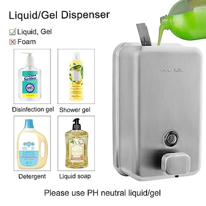 Wall Mounted Commercial Soap Dispenser Bathroom, Vertical Brushed | 1100ml 37oz Stainless Steel Liquid Hand Sanitizer Dispenser - color: Vertical Brushed