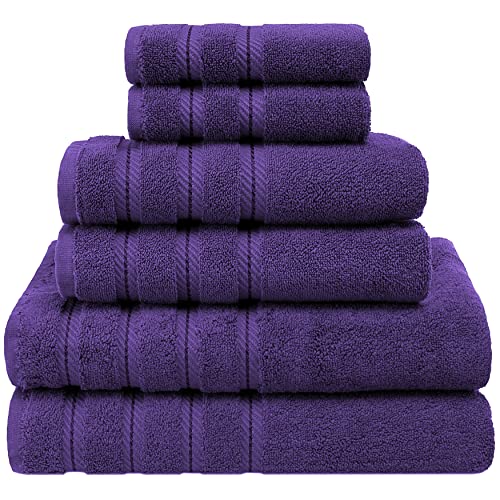 American Soft Linen 100% Carde Cotton 6 Piece Towel Set, 590 GSM Heavy Weight Soft Absorbent Turkish Towels for Bathroom, Rich Purple - color: Rich Purple