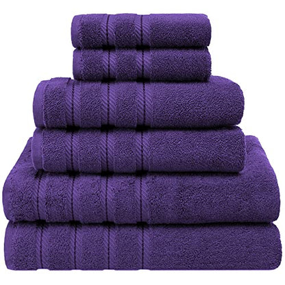 American Soft Linen 100% Carde Cotton 6 Piece Towel Set, 590 GSM Heavy Weight Soft Absorbent Turkish Towels for Bathroom, Rich Purple - color: Rich Purple