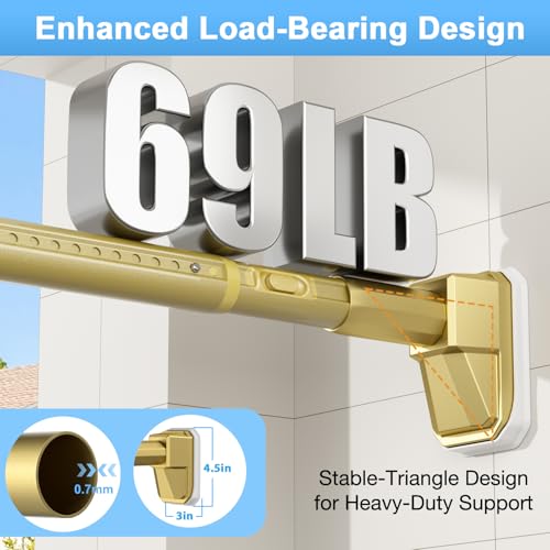 41-67 Inch Gold Tension Curtain Rod No Drill | Extra Long, Heavy Duty, For Windows, Patio, Bathroom, Renter Friendly, Adjustable - color: Gold, size: 41-67inch