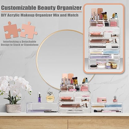 Sorbus Stackable Acrylic Drawers - 2 Clear Storage Drawers for Organizing Make up Palettes, Nail Polish, Hair Accessories, Cosmetics & Beauty Supplies - Makeup Organizer for Vanity, Bathroom Organizer - style: 2 Drawer