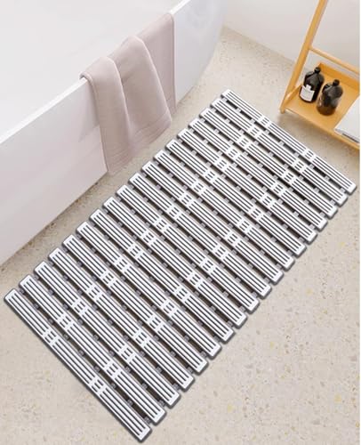 Bath Tub Shower Mat, 31 x 20 Inch, TPE Machine Washable Bathtub Floor Liner Bathroom Non-Slip Mats, Suction Cups and Drain Holes, Easy to Cut