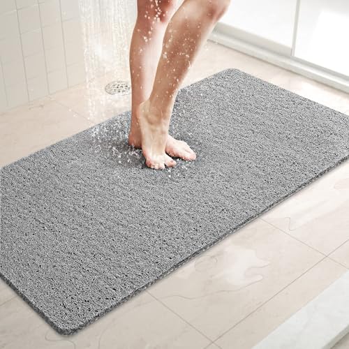 LuxStep Shower Mat Bathtub Mat,Non-Slip Bath Mat with Drain, Quick Drying | 36x16 inch, PVC Loofah Bathmat for Tub,Shower,Bathroom, Grey - color: Stylish Grey, size: 36" x 16"