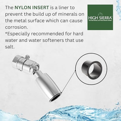 High Sierra® - CLASSIC™ Solid Lead-Free Metal 1.8 GPM Award Winning. Low Flow Shower Head with Trickle Valve. Patented Nozzle Never Clogs - Polished Chrome Finish - color: Chrome, size: 1.8 GPM