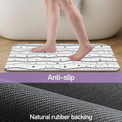 Polka Dots Stripes Bathroom Mat, Non Slip Rubber Backed Fast Dry Bath Rug, Thin Bath Mat for Bathroom Kitchen 17"x30" - color: Polka Dots Stripes